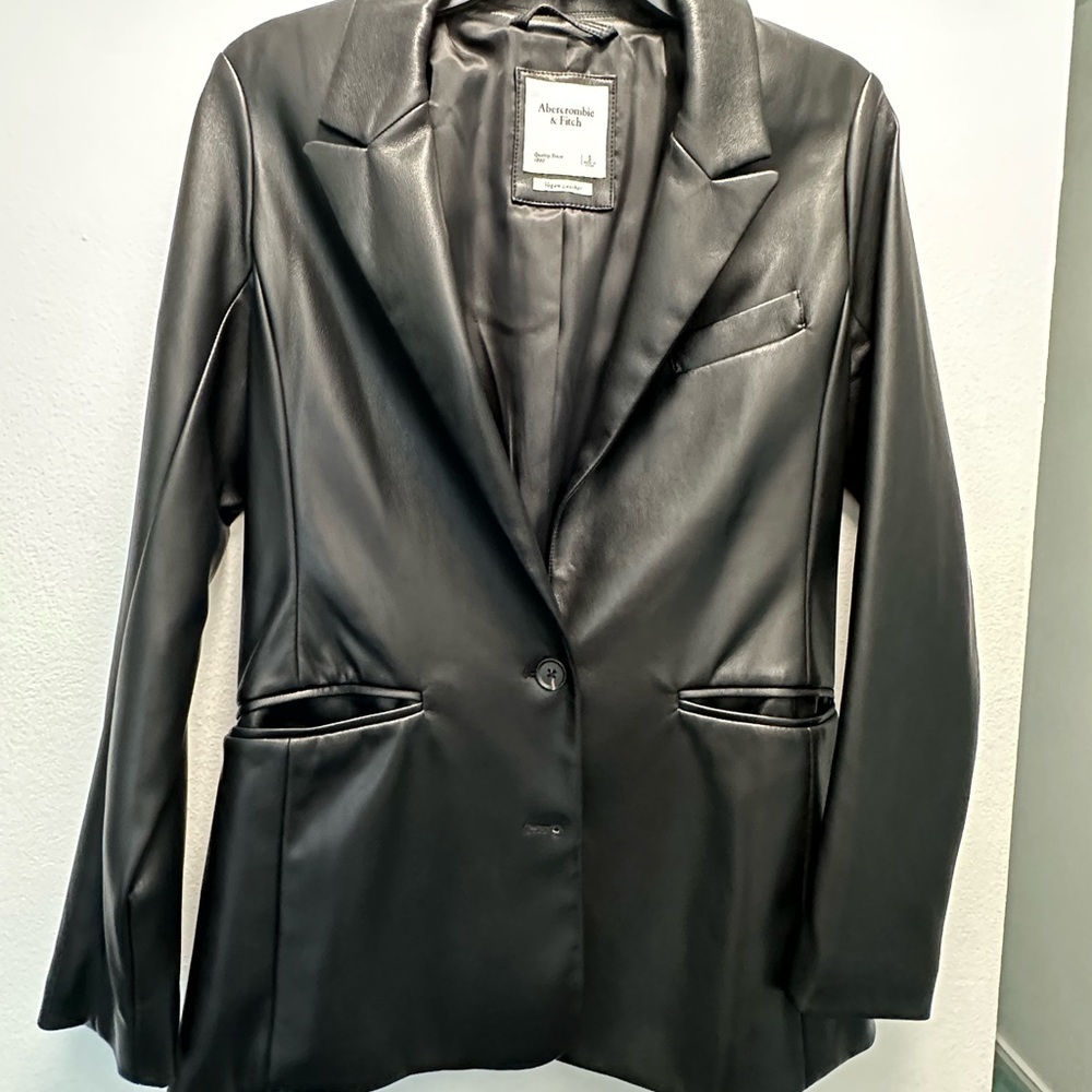 Abercrombie & fitch vegan leather black blazer in small.